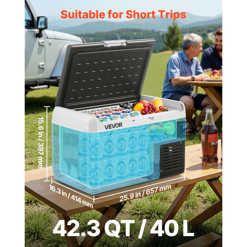 VEVOR Compressor Koelbox 40L, Draagbare Autokoelkast met Instelbare Temperatuur en App-bediening, Koelkast 12/24V DC en 100-240V AC voor Buitenactiviteiten zoals Kamperen, Reizen en Campers