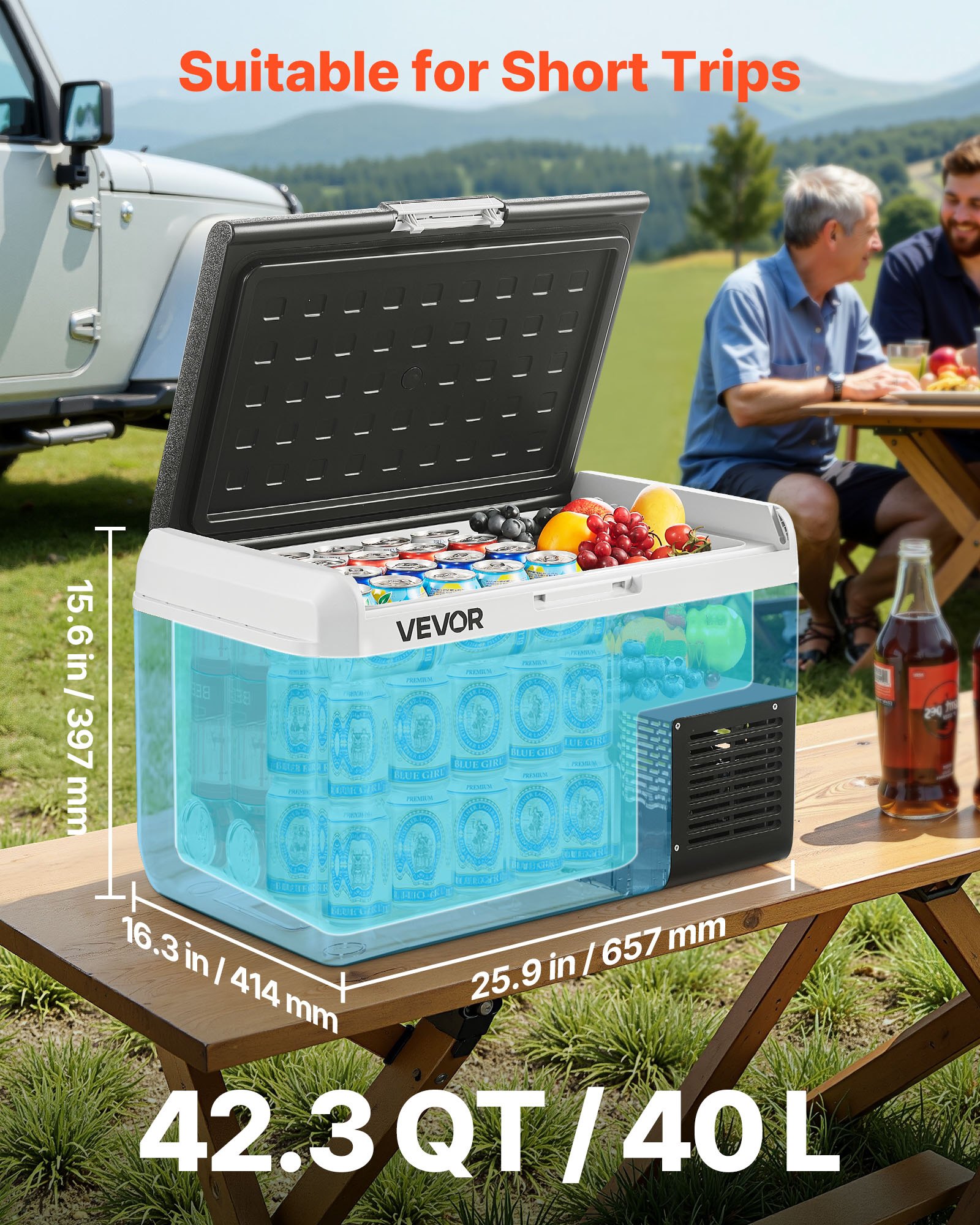 VEVOR Compressor Koelbox 40L, Draagbare Autokoelkast met Instelbare Temperatuur en App-bediening, Koelkast 12/24V DC en 100-240V AC voor Buitenactiviteiten zoals Kamperen, Reizen en Campers