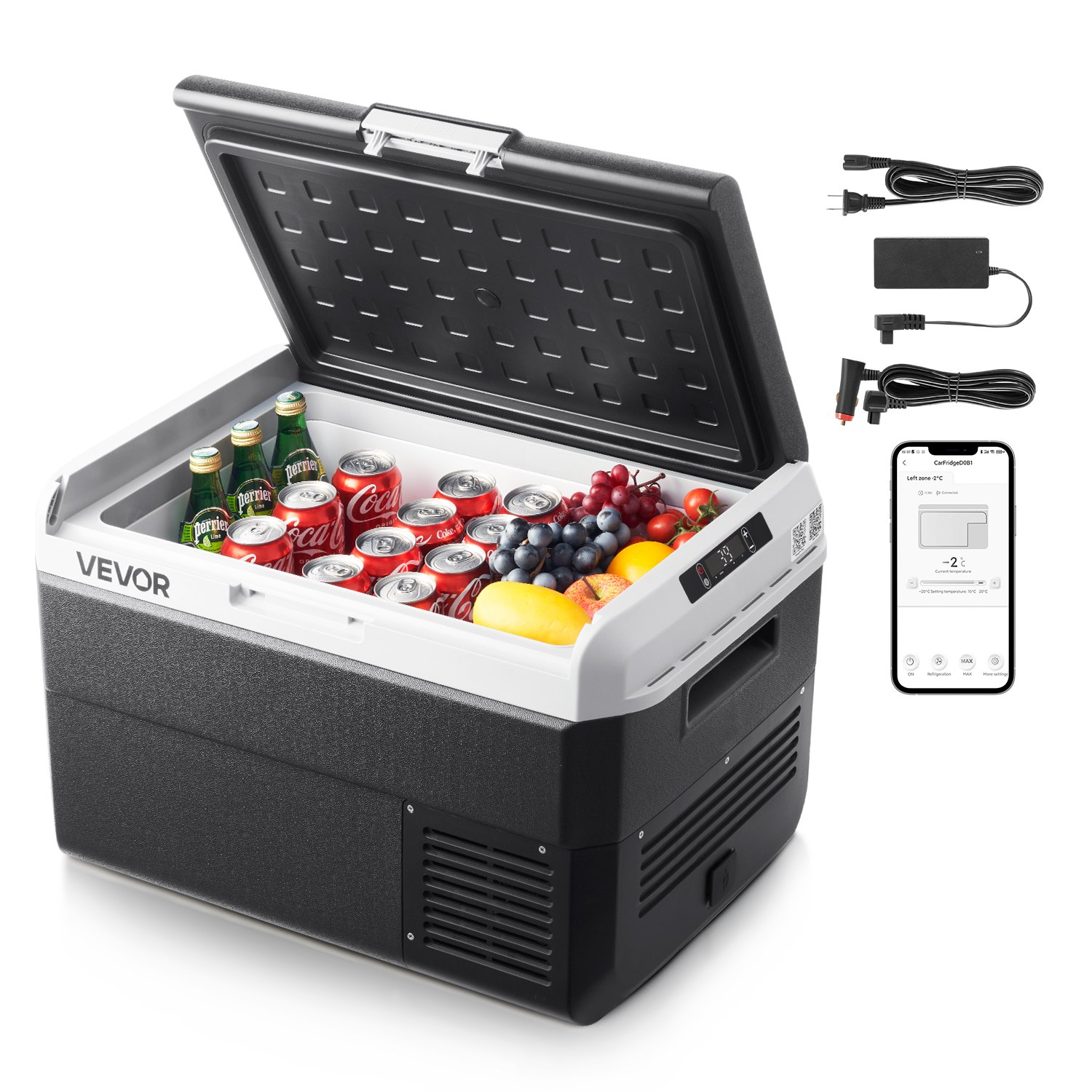 VEVOR Compressor Koelbox 40L, Draagbare Autokoelkast met Instelbare Temperatuur en App-bediening, Koelkast 12/24V DC en 100-240V AC voor Buitenactiviteiten zoals Kamperen, Reizen en Campers