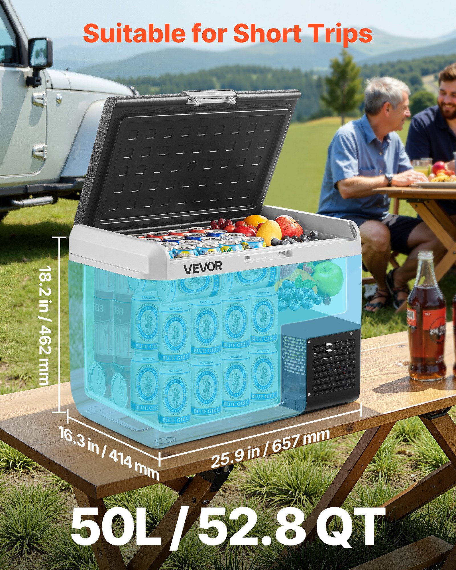 VEVOR Compressor Koelbox 50L, Draagbare Autokoelkast met Instelbare Temperatuur & App Bediening, Koelkast 12/24V DC en 100-240V AC voor Buitenactiviteiten zoals Kamperen, Reizen en Campers