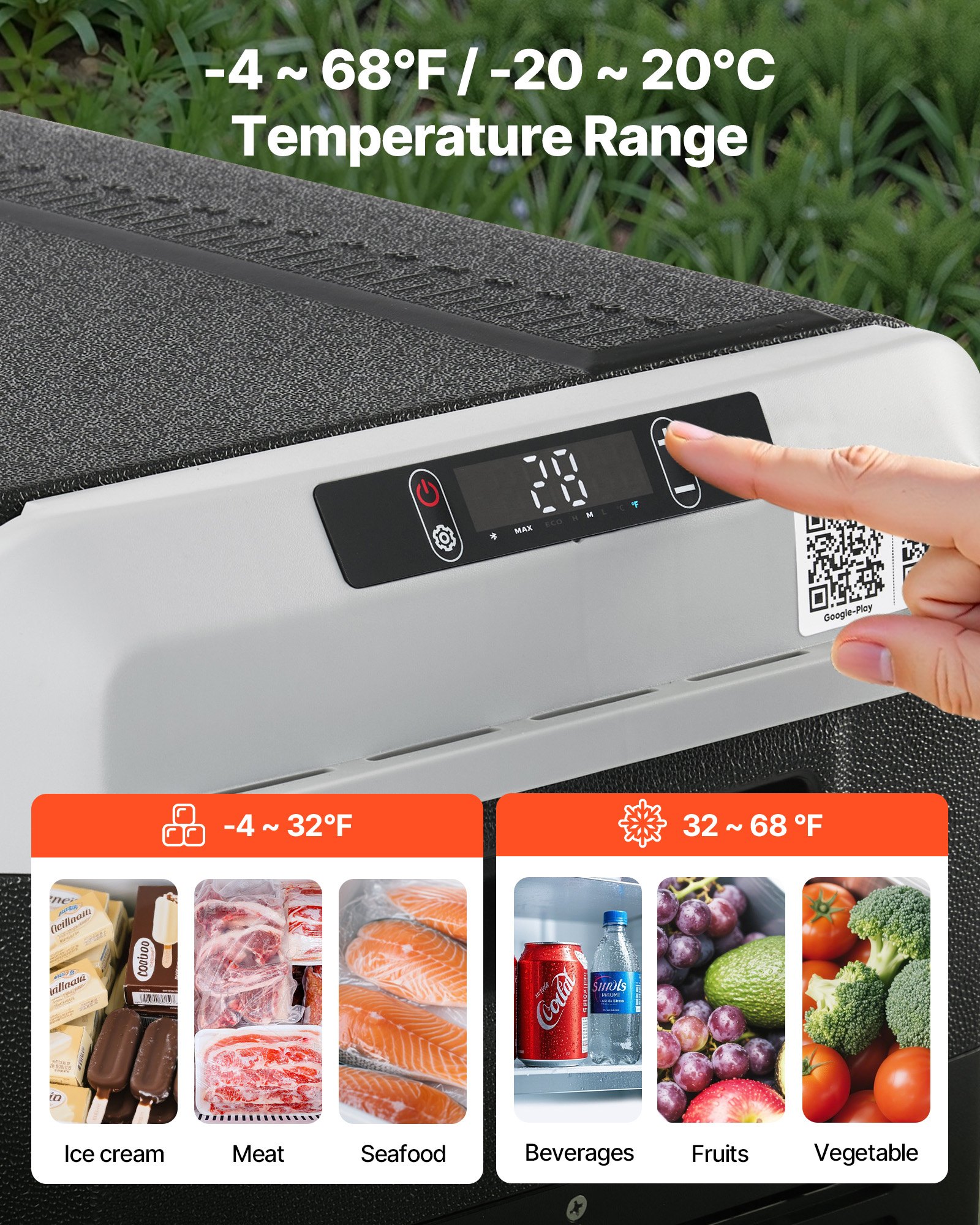 VEVOR Compressor Koelbox 50L, Draagbare Autokoelkast met Instelbare Temperatuur & App Bediening, Koelkast 12/24V DC en 100-240V AC voor Buitenactiviteiten zoals Kamperen, Reizen en Campers