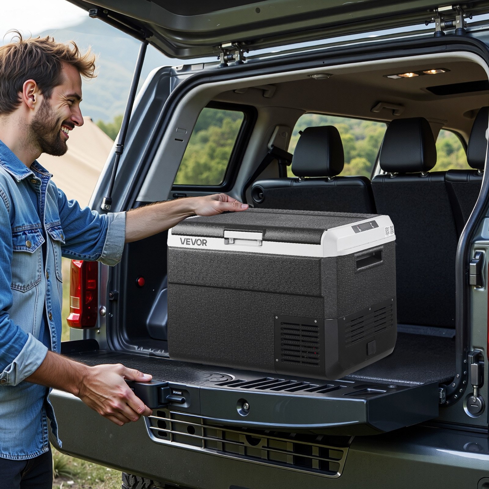VEVOR Compressor Koelbox 50L, Draagbare Autokoelkast met Instelbare Temperatuur & App Bediening, Koelkast 12/24V DC en 100-240V AC voor Buitenactiviteiten zoals Kamperen, Reizen en Campers