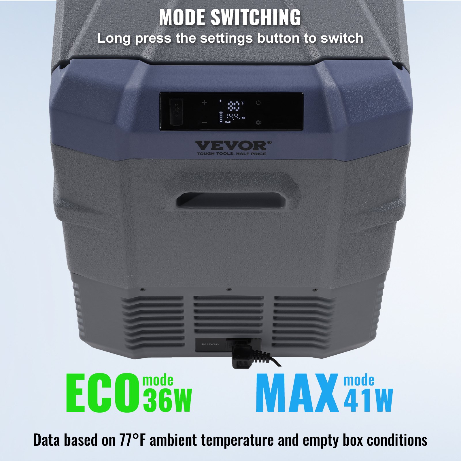 VEVOR Autokoelkast, 12-volt autokoelkast, 45 liter draagbare vriezer met één temperatuurzone en ingebouwde verlichting, -20°C tot 20°C, 12/24V DC en 100-240V AC compressor koeler voor buitengebruik, kamperen en camperen.