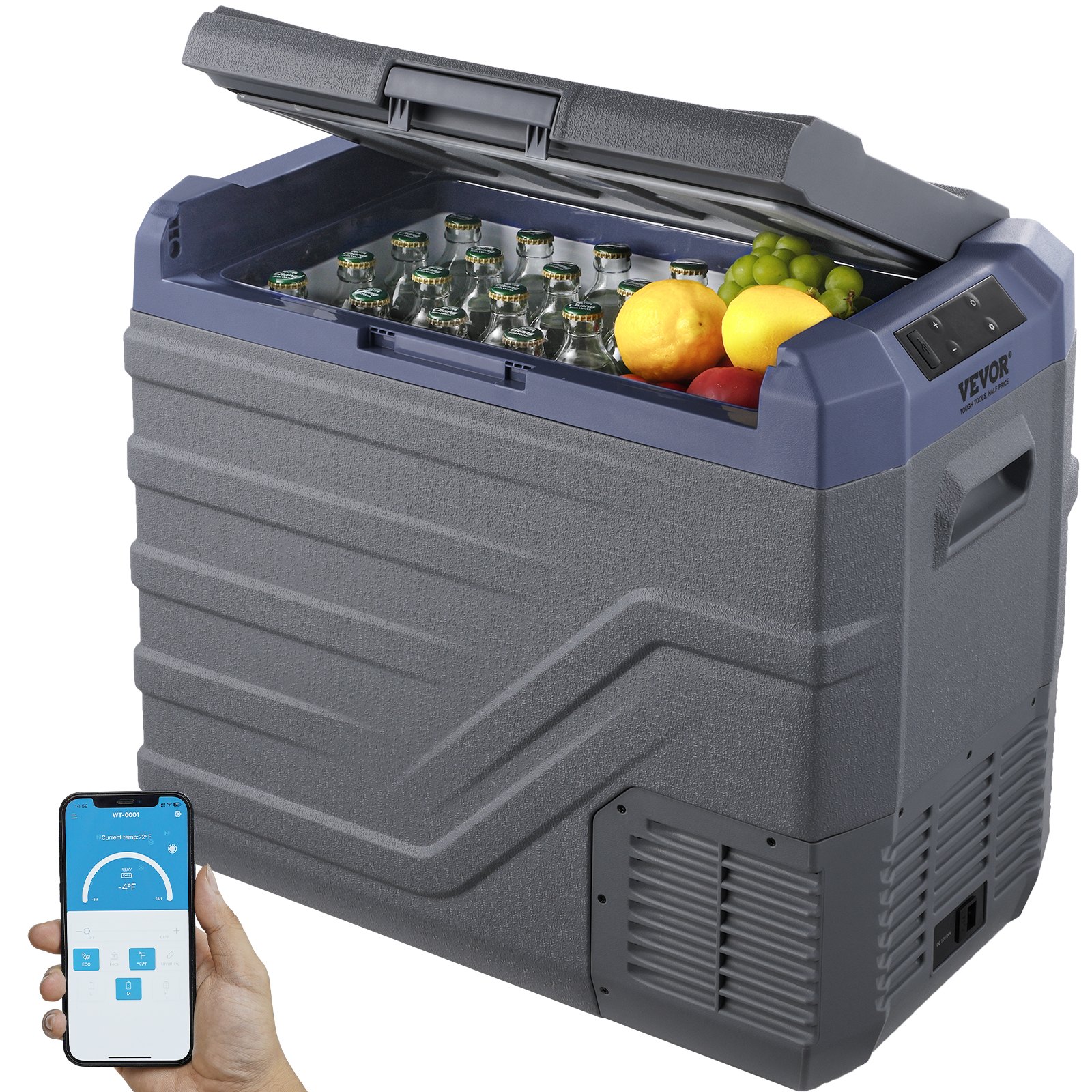 VEVOR Autokoelkast, 12-volt autokoelkast, 45 liter draagbare vriezer met één temperatuurzone en ingebouwde verlichting, -20°C tot 20°C, 12/24V DC en 100-240V AC compressor koeler voor buitengebruik, kamperen en camperen.