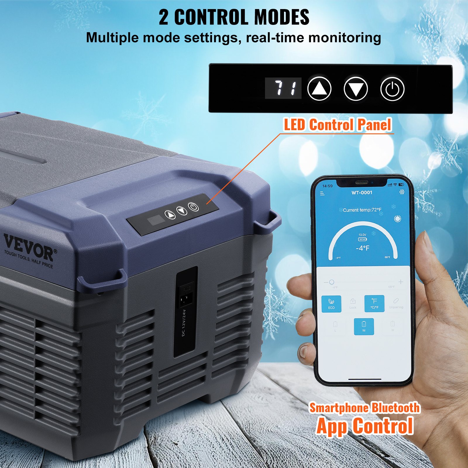 VEVOR Autokoelkast, 12 Volt Autokoelkast, Draagbare 9-liter vriezer met één temperatuurzone, instelbaar temperatuurbereik van -4℉ tot 68℉, 12/24V DC en 100-240V AC Compressor Koeler voor buiten, kamperen en camperen