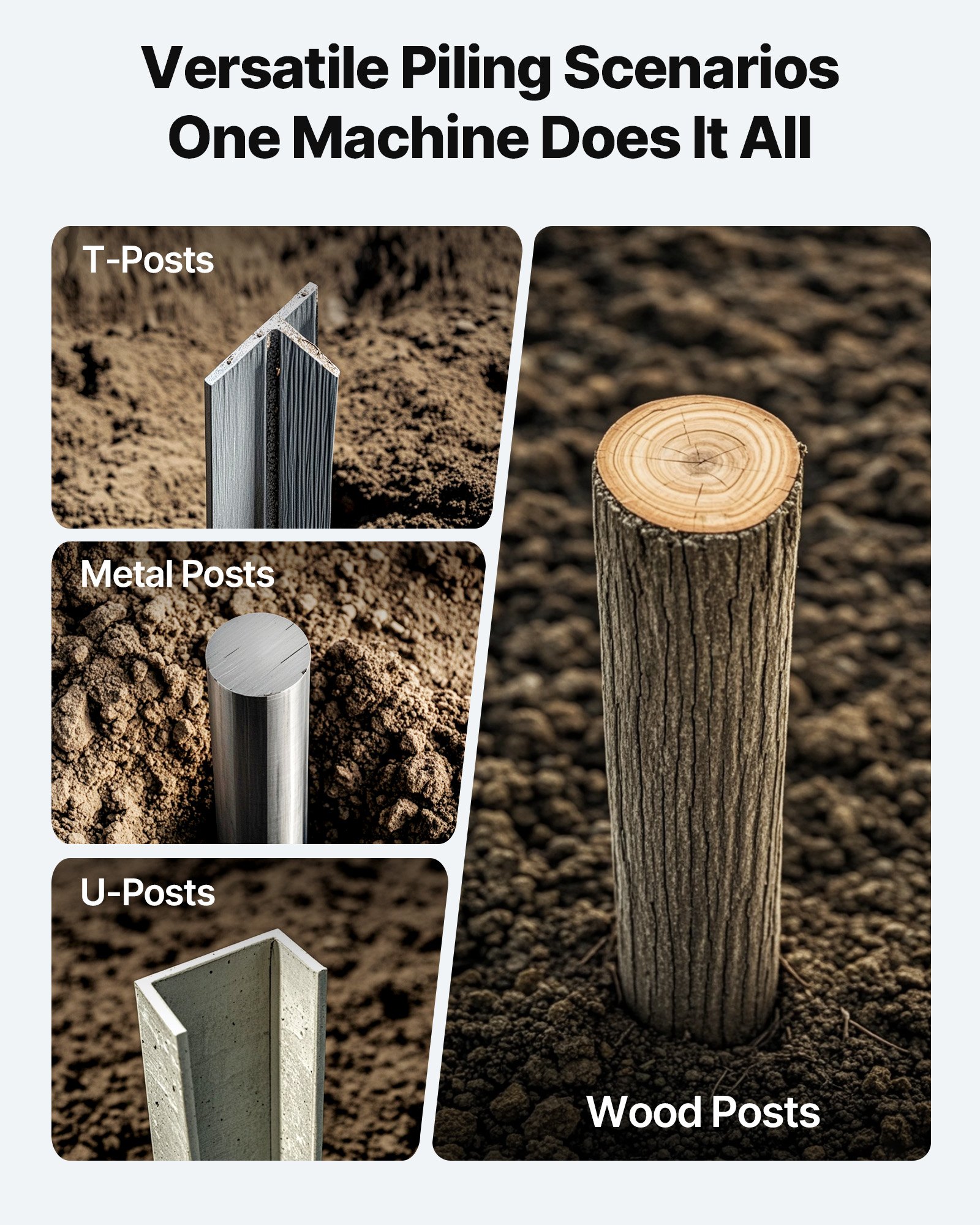 VEVOR Fence Post Driver, Heavy Duty T Post Driver with Handles, Metal Manual Pounder Rammer for U-Channel,Wooden Fence, Fits T-Posts with Inner Diameter up to 6.1in,Ideal for Farm, Garden, Yard