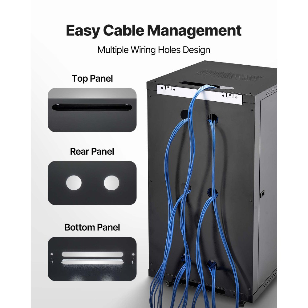 VEVOR 22U netwerkkast, 600 mm diep, max. draagvermogen 136 kg, serverkast rackbehuizing met afsluitbare gehard glazen deur, zijpanelen, serverrack voor IT-apparatuur, audiovisuele apparatuur