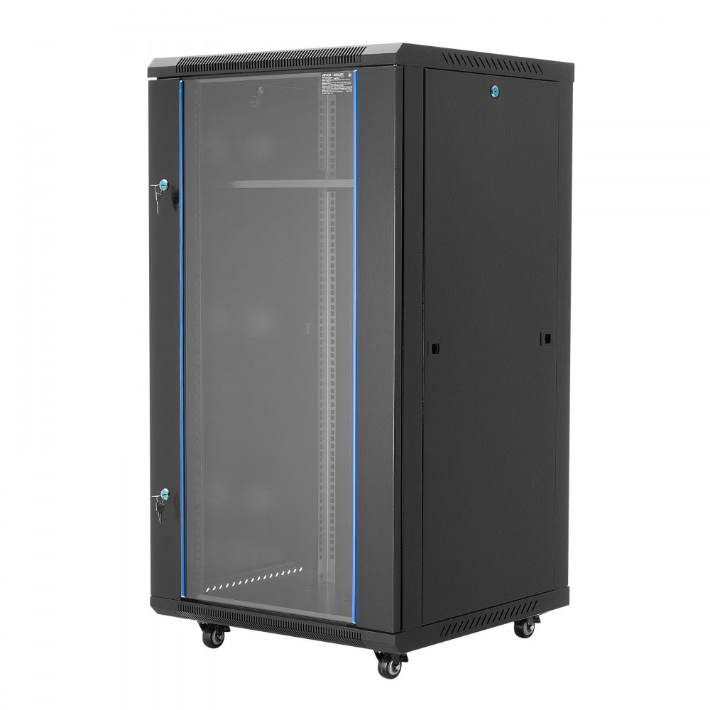VEVOR 22U netwerkkast, 600 mm diep, max. draagvermogen 136 kg, serverkast rackbehuizing met afsluitbare gehard glazen deur, zijpanelen, serverrack voor IT-apparatuur, audiovisuele apparatuur