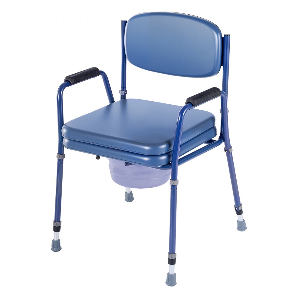 VEVOR Nachtkastje Commode Stoel 181 kg Draagvermogen, Verhoogde Toiletzitting met Gevoerde Zitting en Rugleuning, Verwijderbare 5 L Emmer, In Hoogte Verstelbare Commode Stoel (815-915 mm) voor Volwassenen