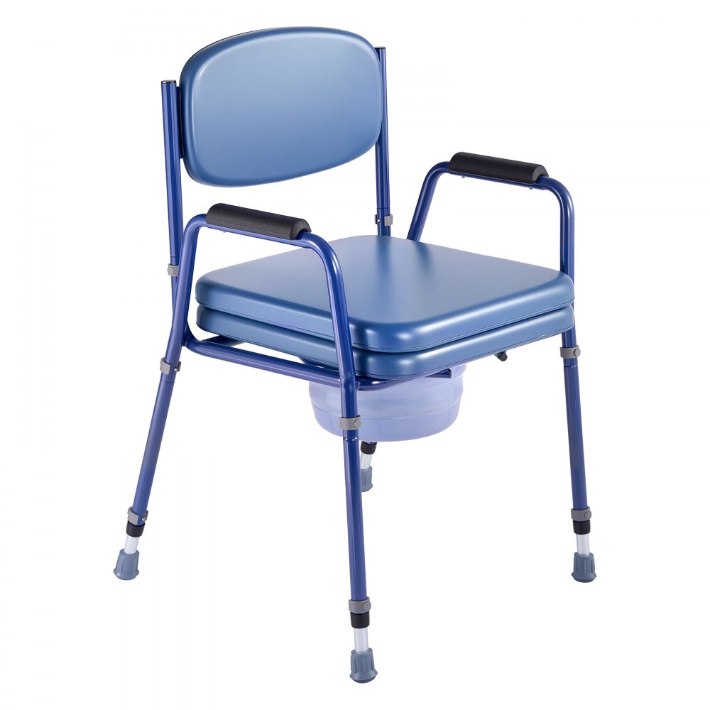 VEVOR Nachtkastje Commode Stoel 181 kg Draagvermogen, Verhoogde Toiletzitting met Gevoerde Zitting en Rugleuning, Verwijderbare 5 L Emmer, In Hoogte Verstelbare Commode Stoel (815-915 mm) voor Volwassenen