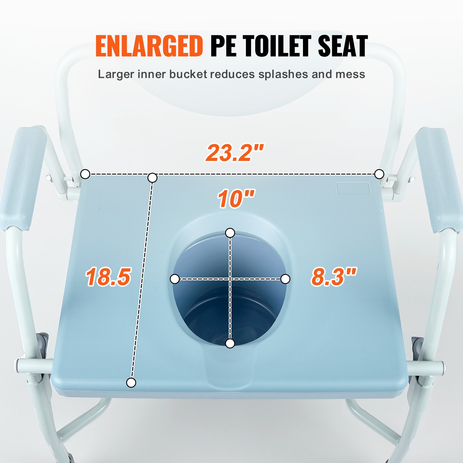 VEVOR Commode Stoel Nachtkastje met neerklapbare armleuningen en afneembare rugleuning, 5-standen in hoogte verstelbaar (50-62 cm), afneembare emmer van 7 liter, eenvoudig te monteren, draagvermogen 453,6 kg