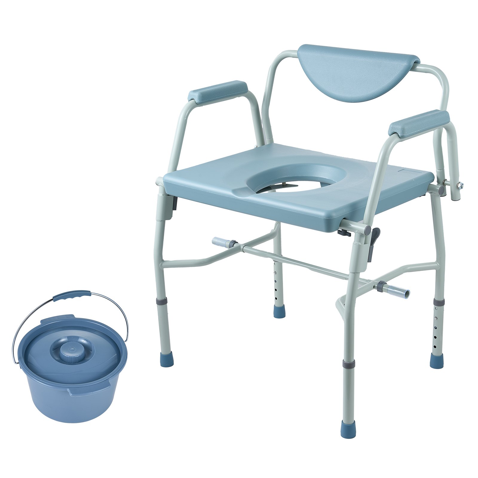 VEVOR Commode Stoel Nachtkastje met neerklapbare armleuningen en afneembare rugleuning, 5-standen in hoogte verstelbaar (50-62 cm), afneembare emmer van 7 liter, eenvoudig te monteren, draagvermogen 453,6 kg