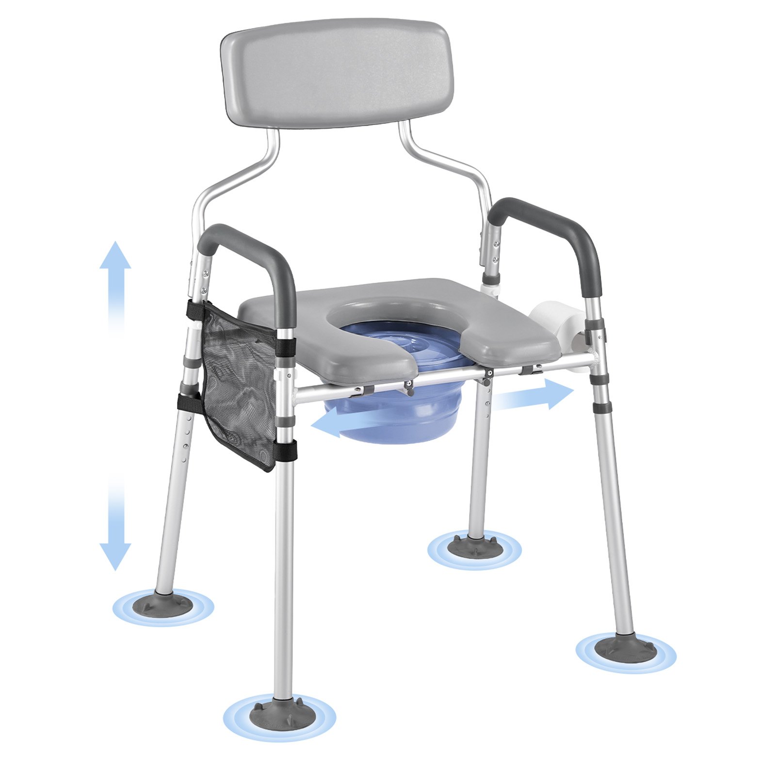 VEVOR Nachtkastje Commode Stoel 227 kg Draagvermogen, Verhoogde Toiletzitting met Gevoerde Zitting en Rugleuning, Verwijderbare 5 L Emmer, Commode Stoel (In Hoogte en Breedte Verstelbaar) voor Volwassenen