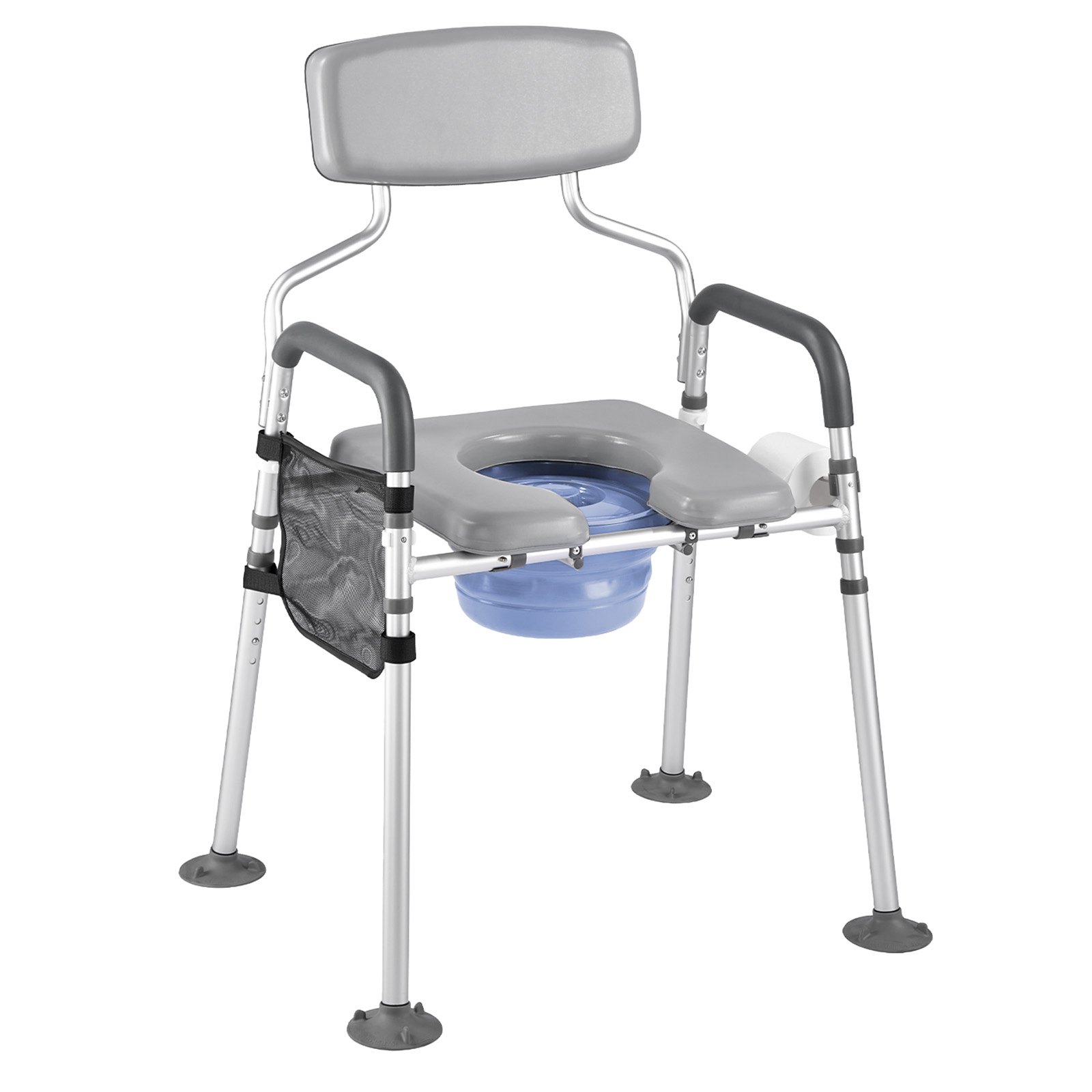 VEVOR Nachtkastje Commode Stoel 227 kg Draagvermogen, Verhoogde Toiletzitting met Gevoerde Zitting en Rugleuning, Verwijderbare 5 L Emmer, Commode Stoel (In Hoogte en Breedte Verstelbaar) voor Volwassenen