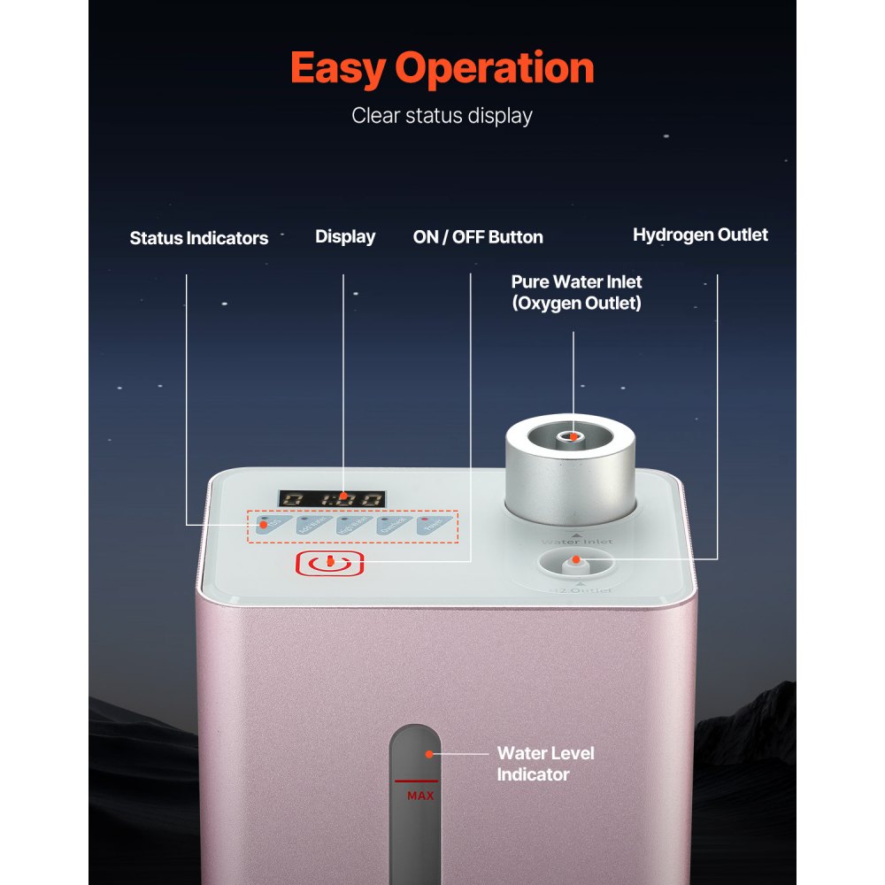 VEVOR Hydrogen Inhalation Machine, 99.99% High Purity Hydrogen Inhaler, HO-Separated 180ml/min (120 H+60 O) Dual Port Hydrogen Oxygen Inhaler, Hydrogen-Rich Water Generator for Home Travel