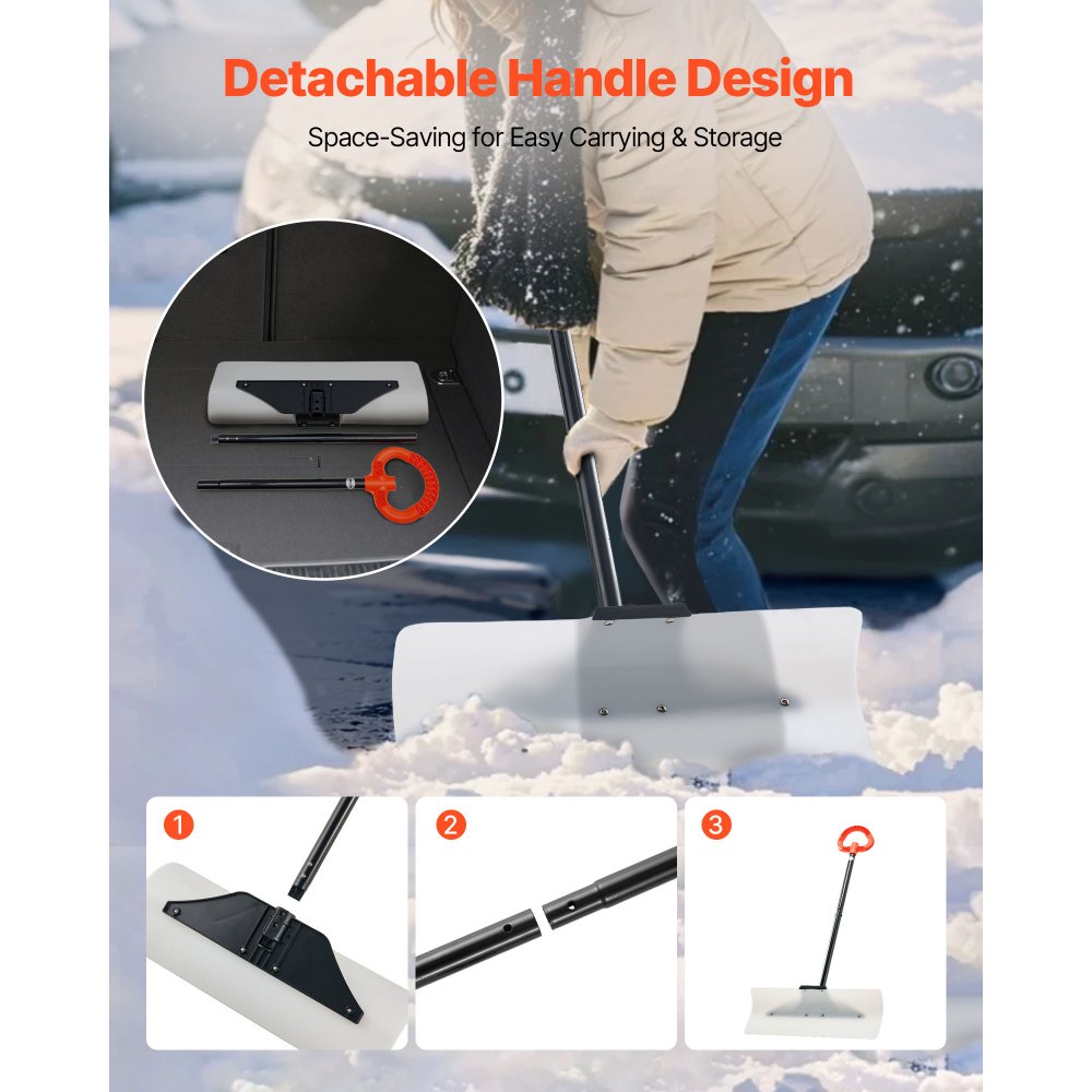VEVOR Sneeuwschuiver, 610x1250mm Sneeuwruimer met ergonomische handgreep, HDPE-schepblad, sneeuwruimgereedschap, draagbare sneeuwschuiver voor het reinigen van opritten, trappen en trottoirs