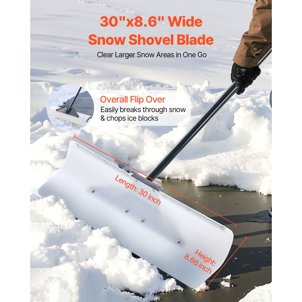 VEVOR sneeuwschep, 76 cm sneeuwschuiver met ergonomische handgreep, HDPE kunststof blad, sneeuwruimer, sneeuwploeg, draagbaar sneeuwruimgereedschap voor oprit en tuin