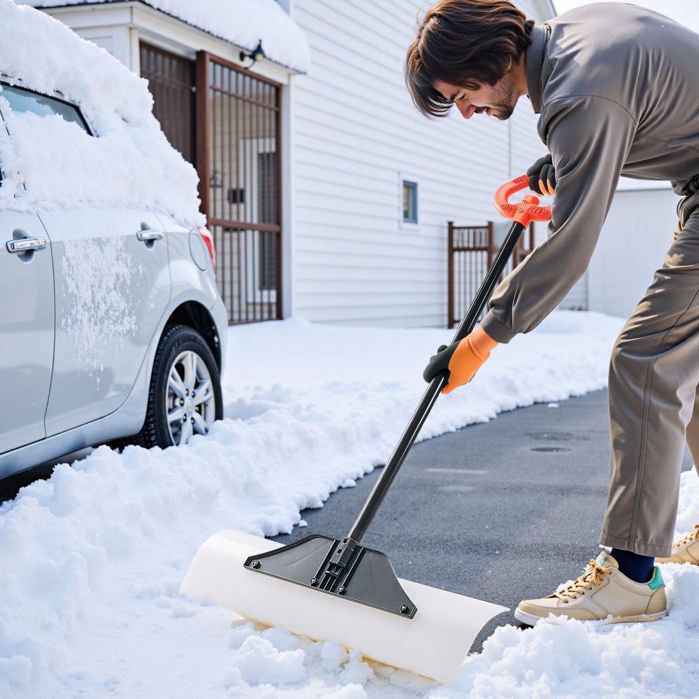 VEVOR sneeuwschep, 76 cm sneeuwschuiver met ergonomische handgreep, HDPE kunststof blad, sneeuwruimer, sneeuwploeg, draagbaar sneeuwruimgereedschap voor oprit en tuin