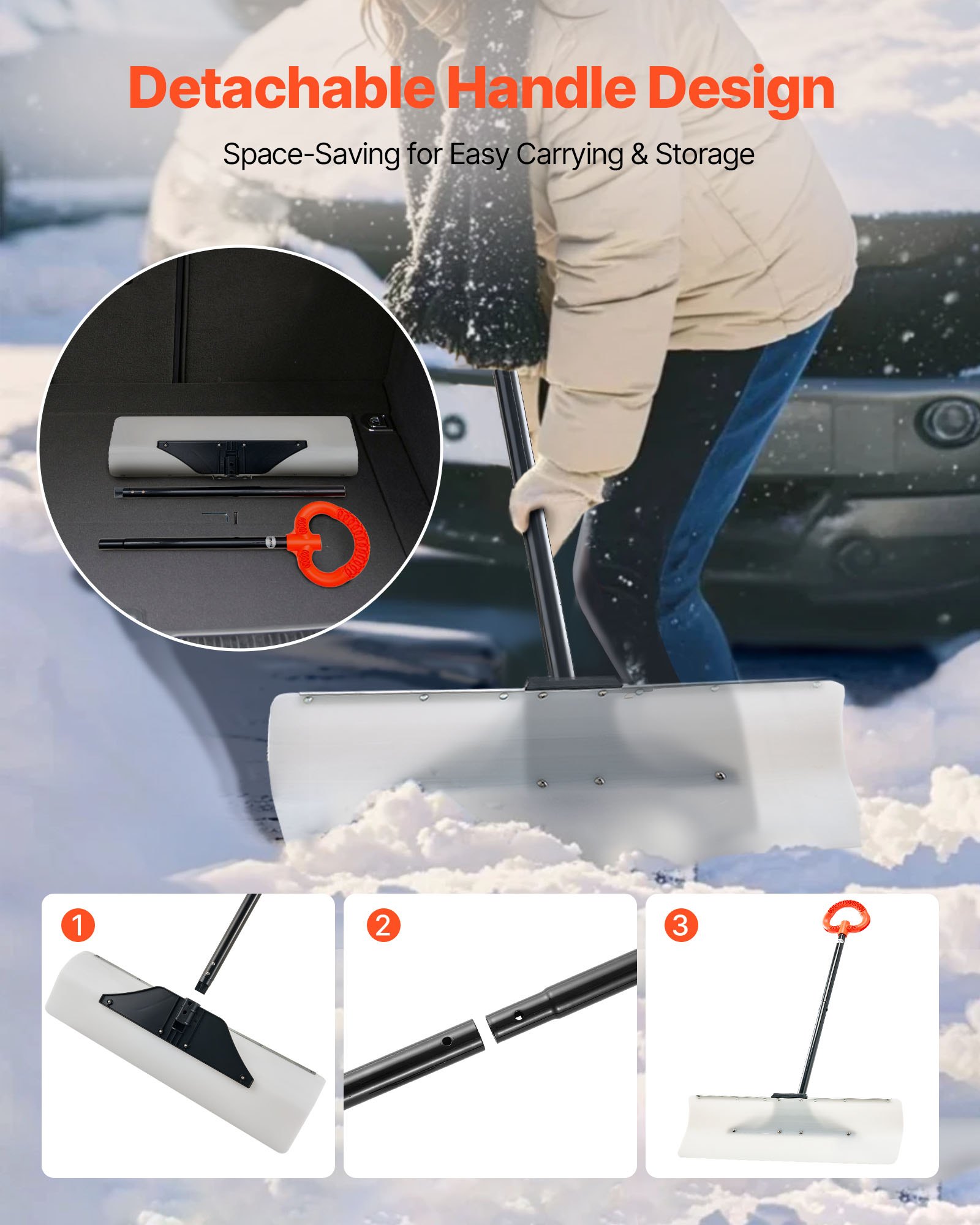 VEVOR sneeuwschep, 76 cm sneeuwschuiver met ergonomische handgreep, HDPE kunststof blad, sneeuwruimer, sneeuwploeg, draagbaar sneeuwruimgereedschap voor oprit en tuin
