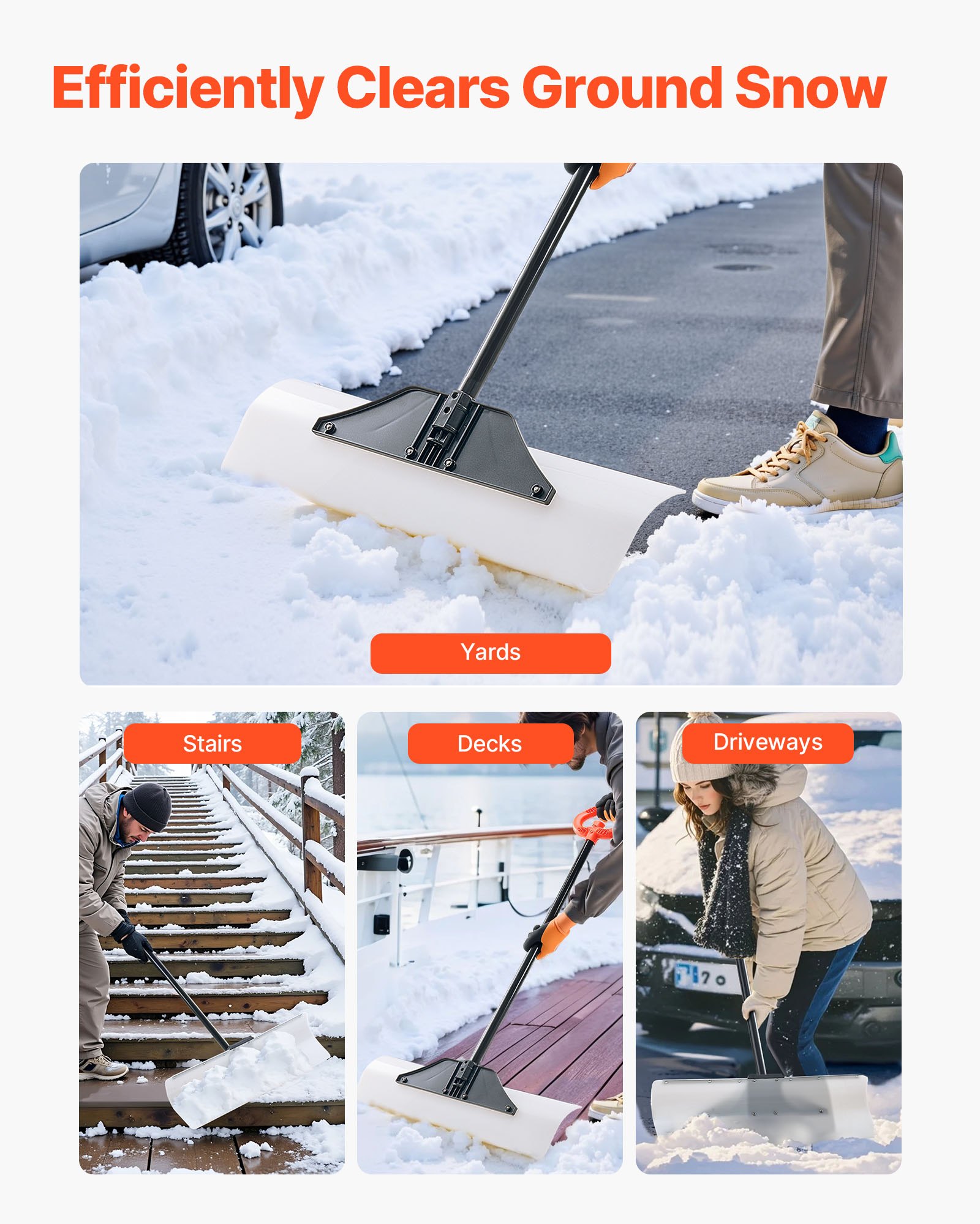 VEVOR sneeuwschep, 76 cm sneeuwschuiver met ergonomische handgreep, HDPE kunststof blad, sneeuwruimer, sneeuwploeg, draagbaar sneeuwruimgereedschap voor oprit en tuin