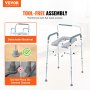 VEVOR Commode Chair Commode with Padded Seat & Armrests, 7 Level Height Adjustable, 5.8 L Removable Bucket, Easy to Assemble, 158 kg Capacity, Raised Toilet Seat