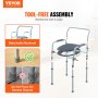 VEVOR commode chair, bedside commode with wider toilet seat, 7-level height adjustable 44-59 cm, removable 5.8 liter bucket, easy to assemble, 158.8 kg capacity, raised toilet seat
