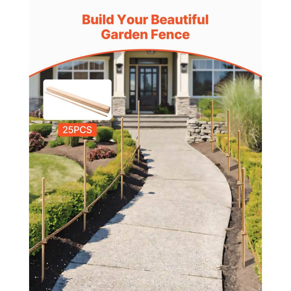 VEVOR Houten Palen, Verpakking van 25 17,53 x 12,7 x 1219,2 mm Houten Palen, Scherpe Puntige Houten Palen, Vurenhouten Hekpalen, Modder Hekmarkeringen, Achtertuingrenzen, Basislijnen
