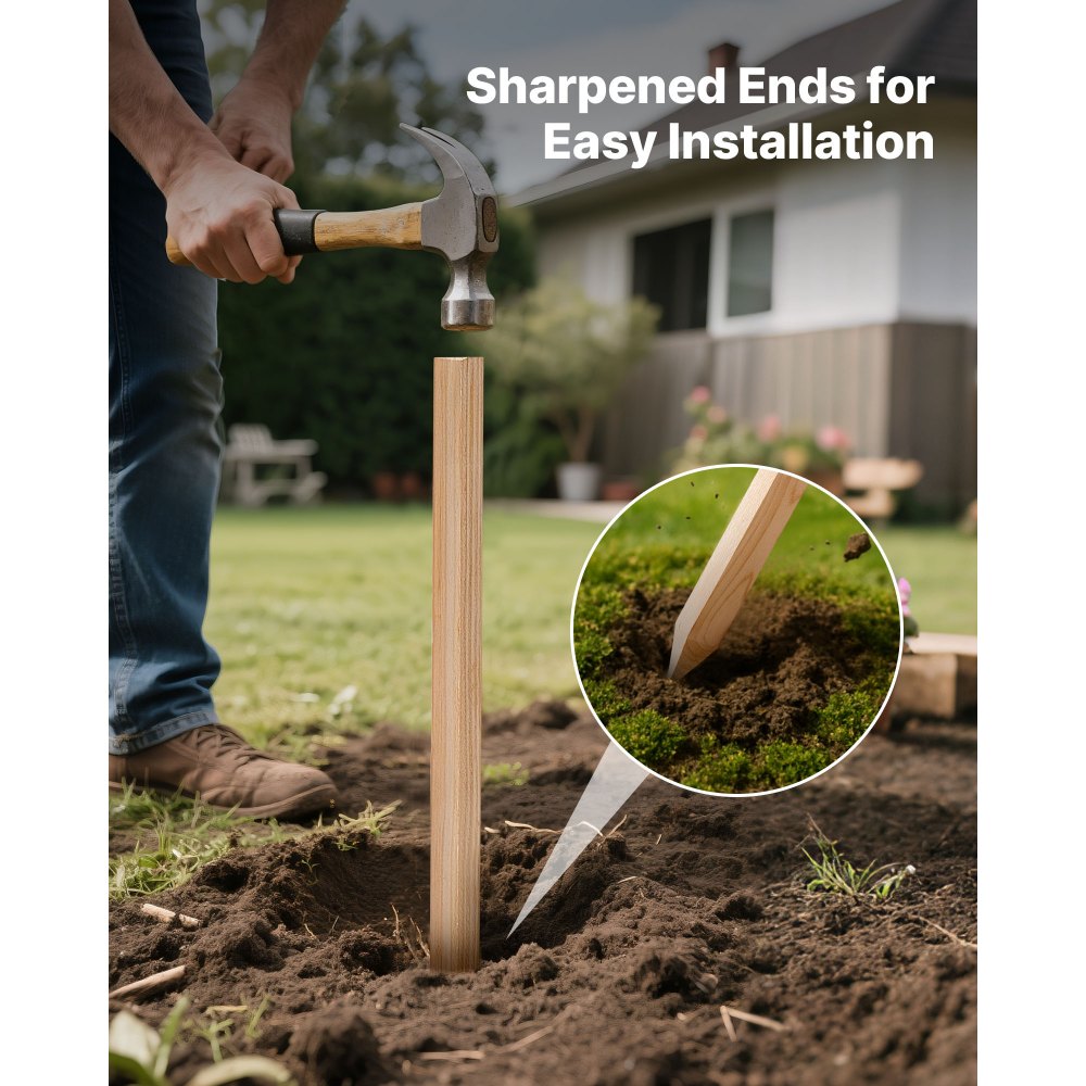 VEVOR Wooden Garden Stakes, 25 Pcs 36x0.75x0.75 in Survey Grading Stakes, Garden Ground Stake with Sharp Point, Fir Wood Plant Support Stake, Sign Posts for Silt Fence Backyard Boundaries Baselines