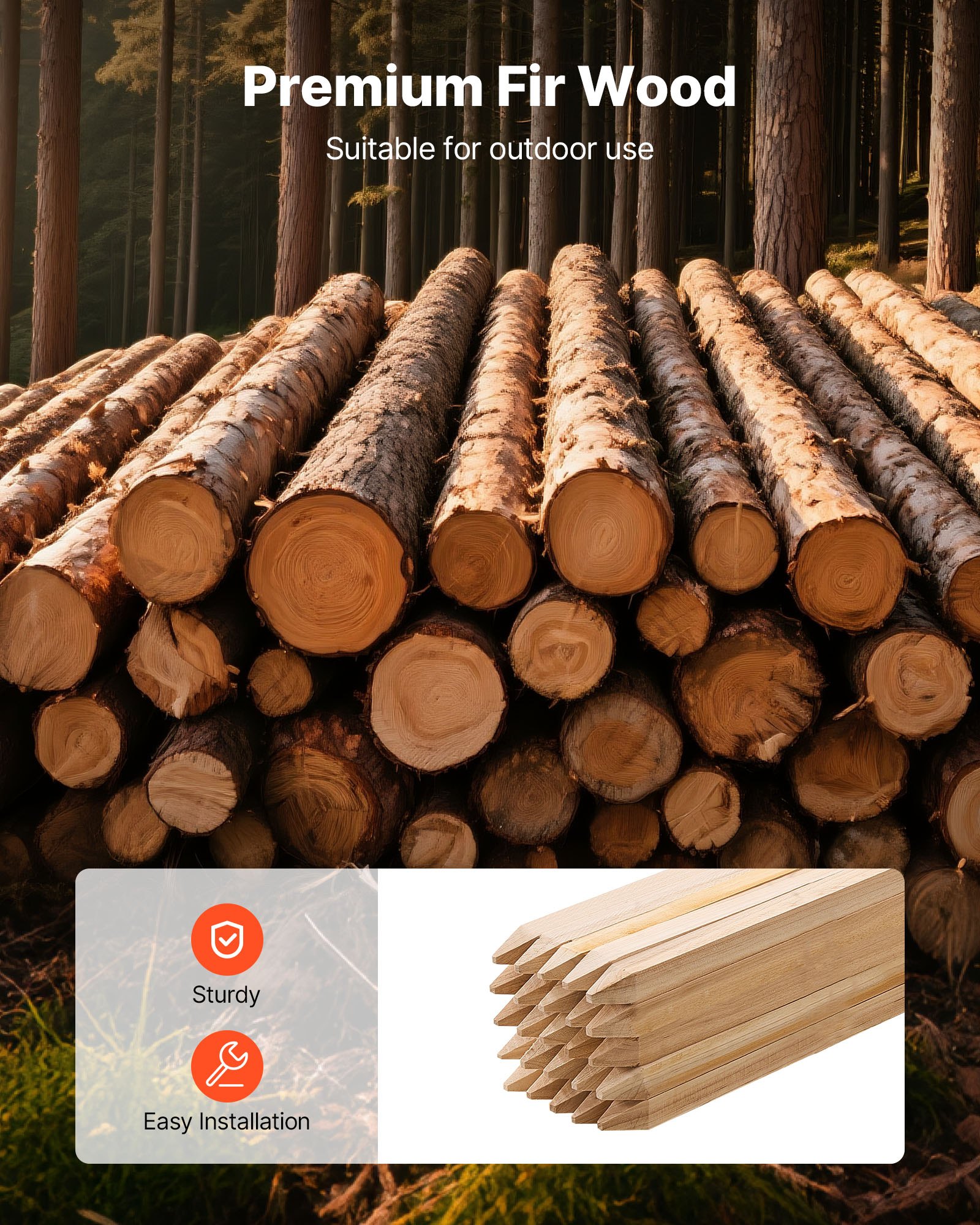 VEVOR Houten Palen, 50 stuks 19,05 x 19,05 x 914,4 mm Houten Palen, Scherpe Puntige Houten Palen, Vurenhouten Hekpalen, Modder Hekmarkeringen, Achtertuingrenzen, Basislijnen