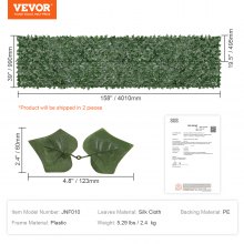 VEVOR Artificial Hedge 401 x 99 cm Ivy Leaf Privacy Screen Silk Fabric Leaves PE Underlay Plastic Frame Material Privacy Screen with Leaves Plant Wall Fence Ideal for Garden Patio Balcony