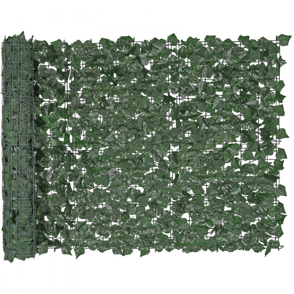 VEVOR ivy privacy fence with green artificial ivy leaves on a sturdy mesh backing.