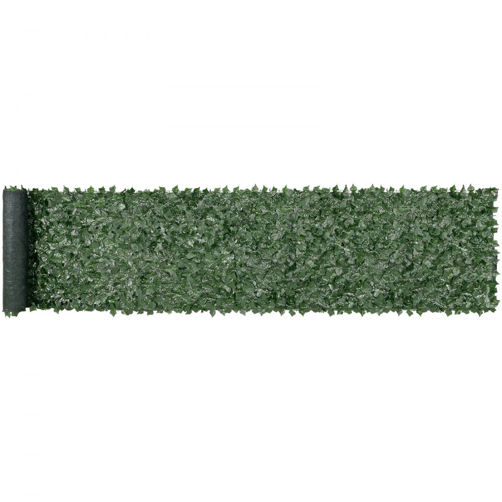 roll of VEVOR artificial ivy privacy fence with dense green leaves for outdoor privacy and decoration.