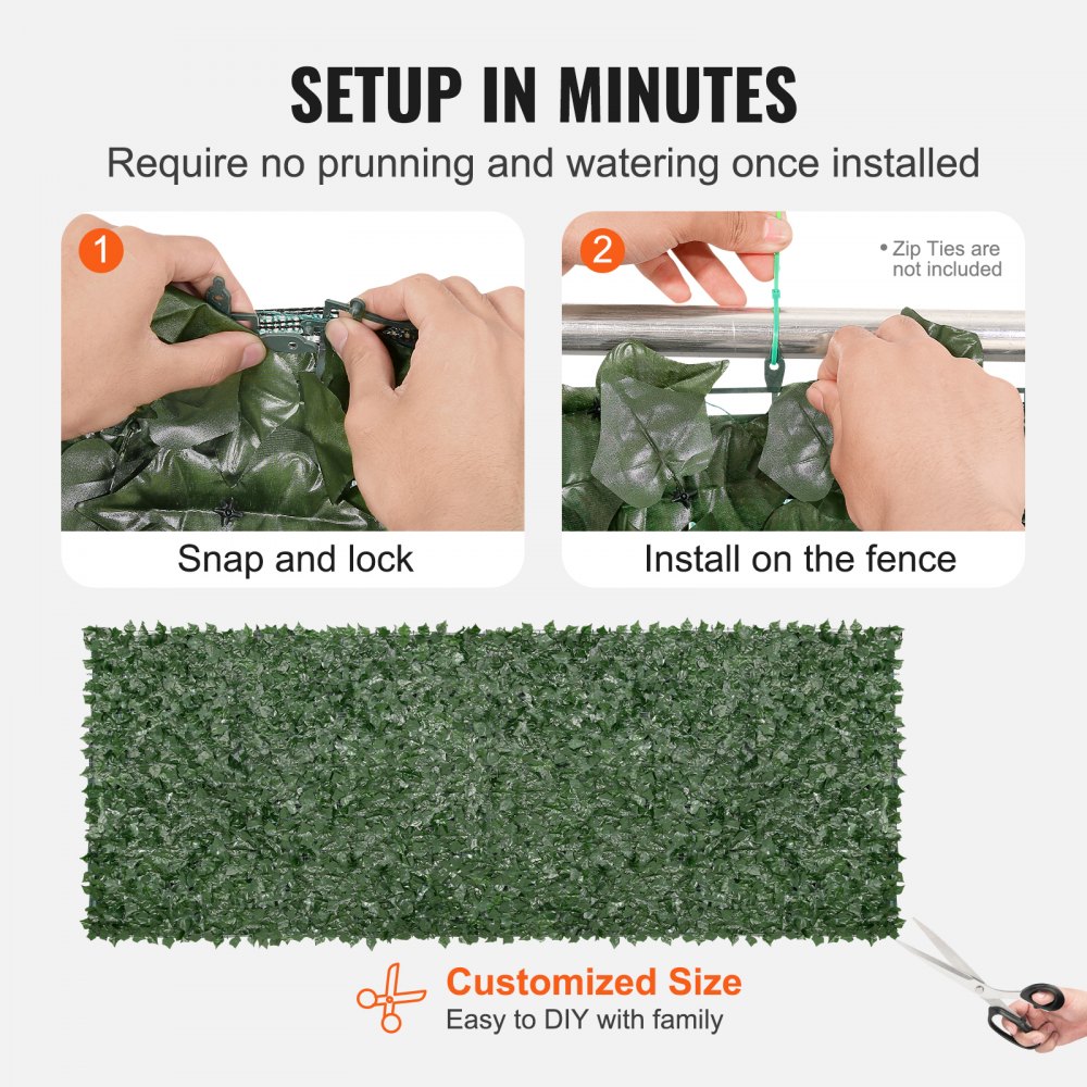 VEVOR Ivy Privacy Fence, 1.5 x 4m Artificial Green Wall Screen, Greenery Ivy Fence w/ Mesh Cloth Backing and Strengthened Joint, Faux Hedges Vine Leaf Decoration for Outdoor Garden, Yard, Balcony