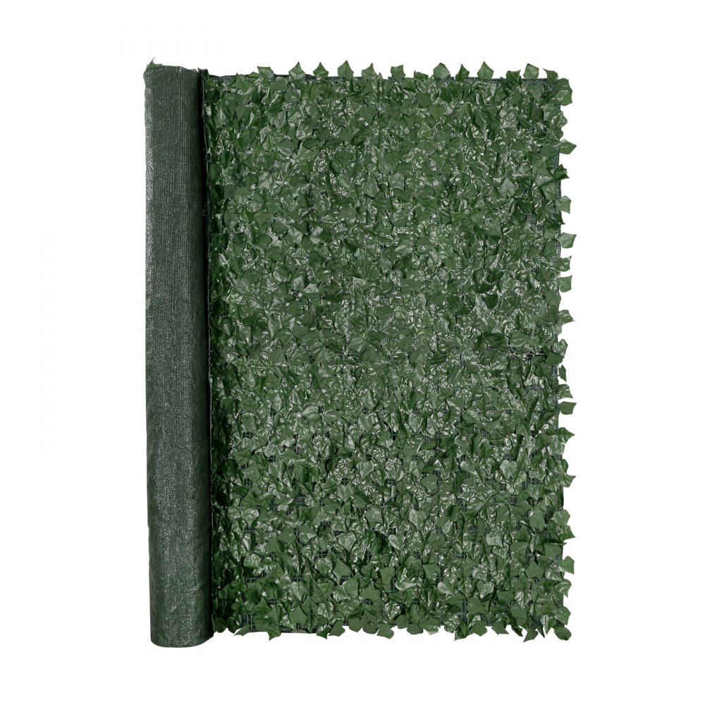 rolled VEVOR ivy privacy fence with dense green artificial leaves on a white background.