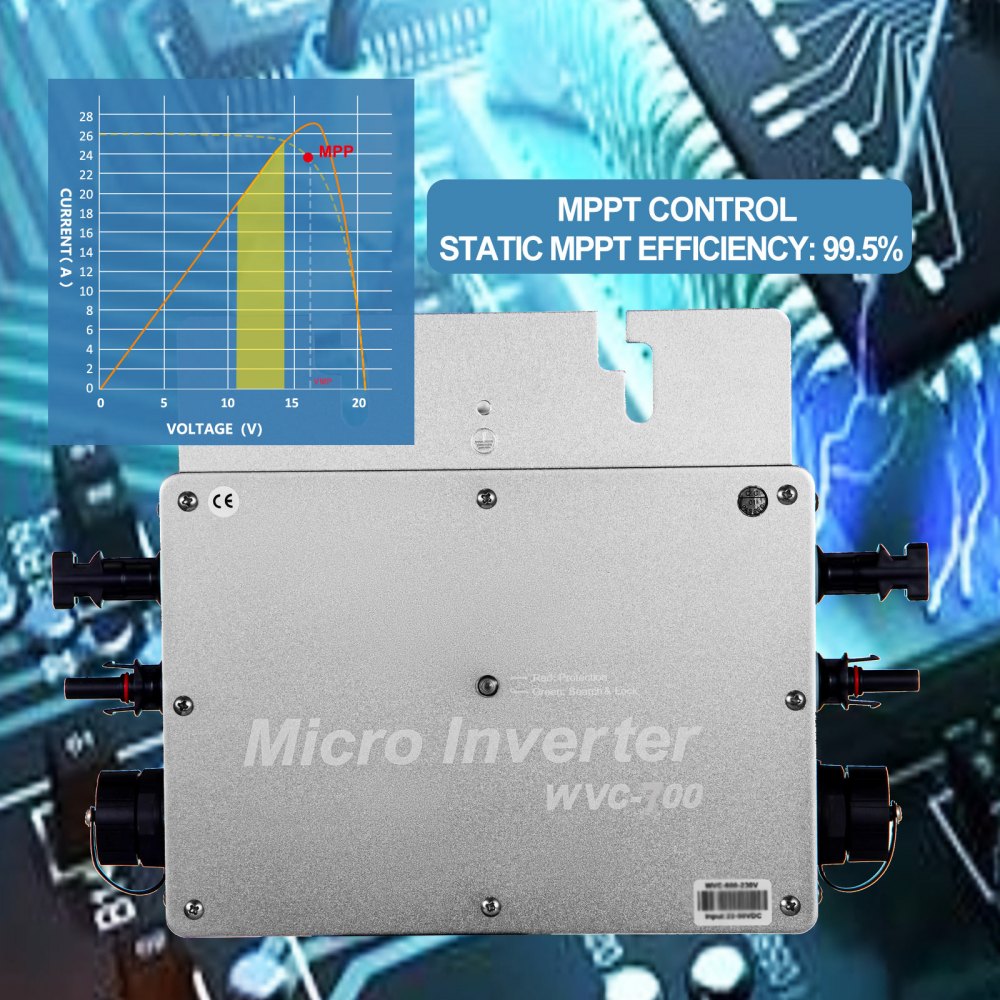 Vevor Zonne-netgekoppelde Micro-omvormer Voor Zonne-energie 700w Waterdicht Ip65