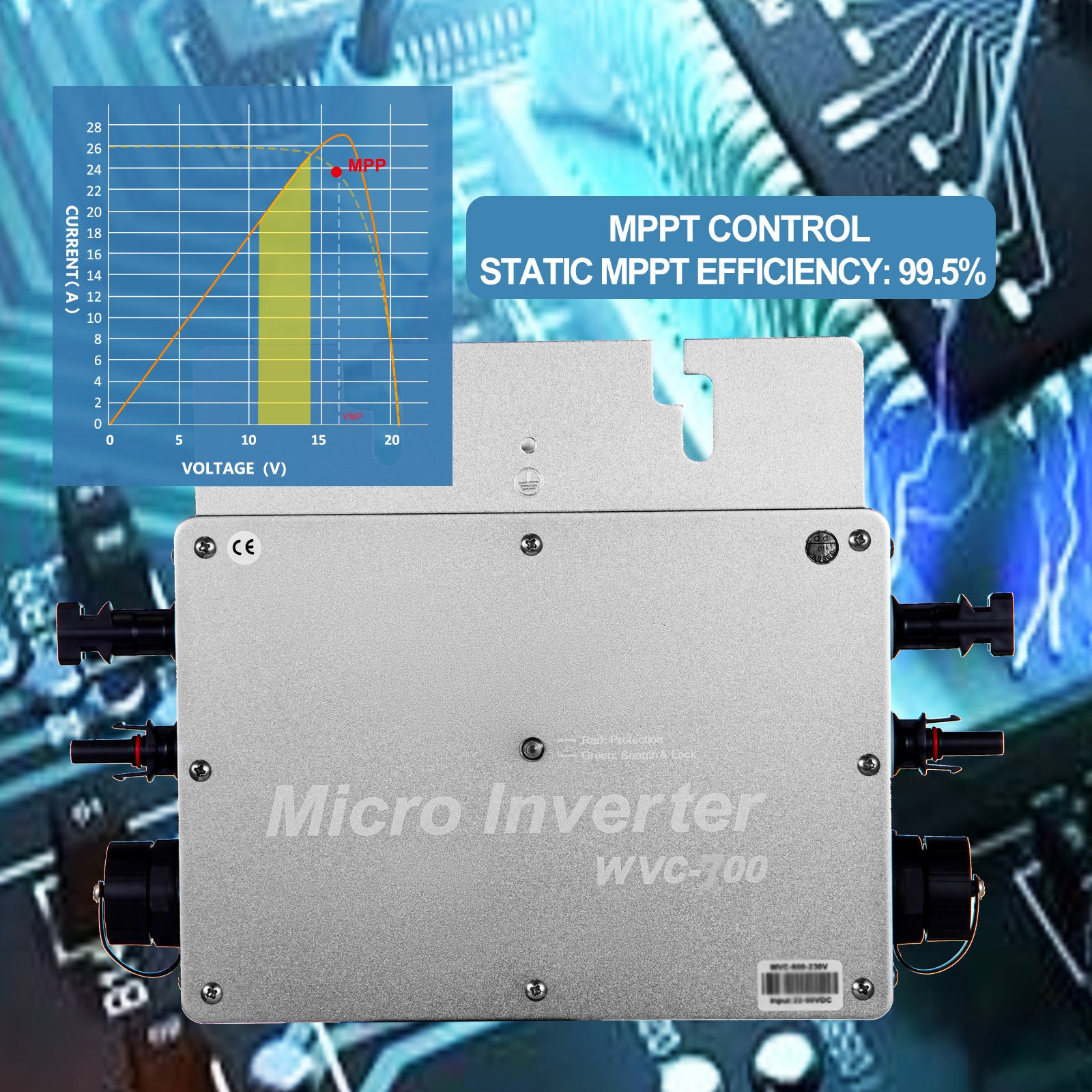 Vevor Zonne-netgekoppelde Micro-omvormer Voor Zonne-energie 700w Waterdicht Ip65