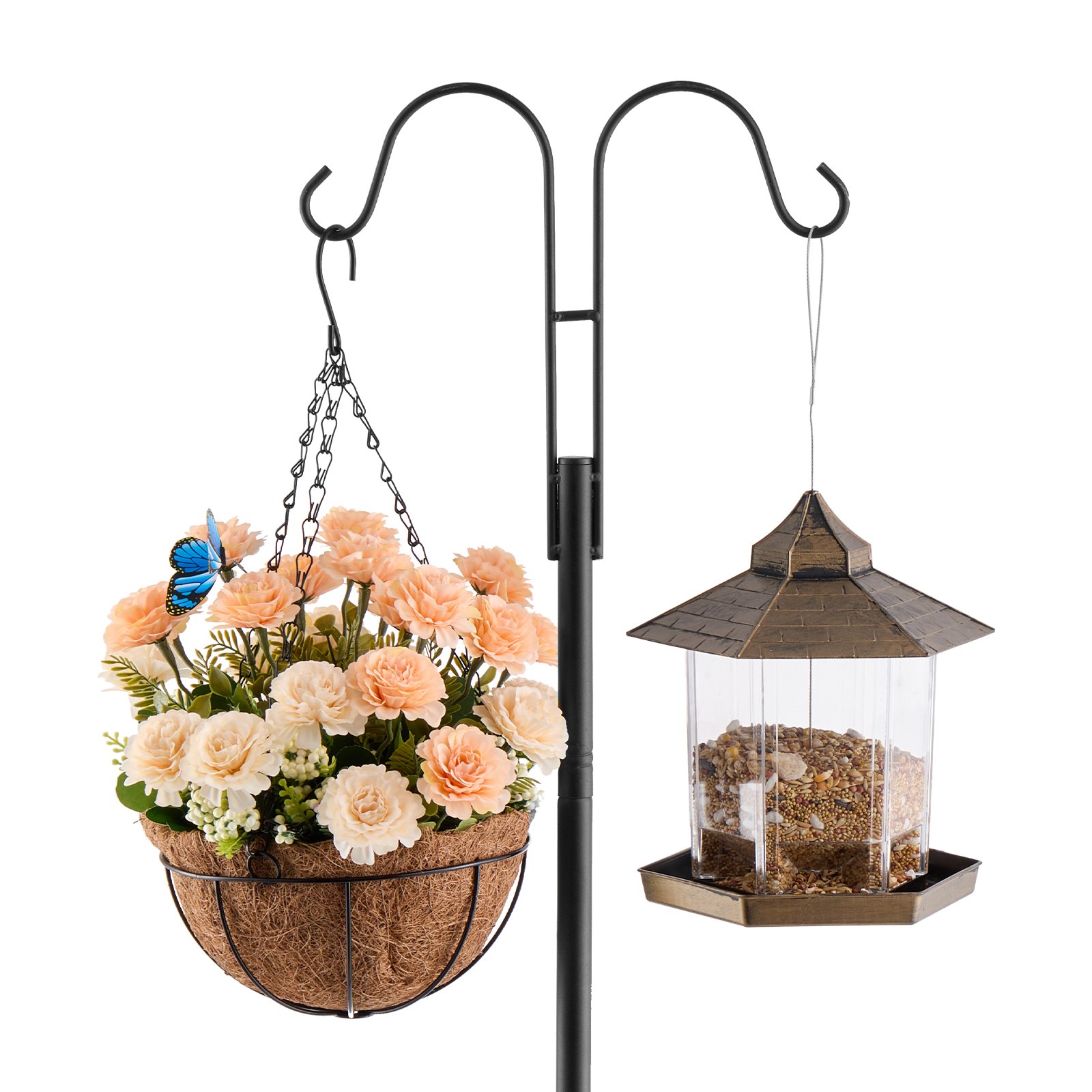 VEVOR Shepherd Hooks 8-pack, Shepherd Hooks 273 cm, dubbele tuinhaaklantaarnpaal, 1,9 cm dikke tuinhaken voor het ophangen van kolibrievoeders, plantenmanden, zonnelantaarns en windgongen