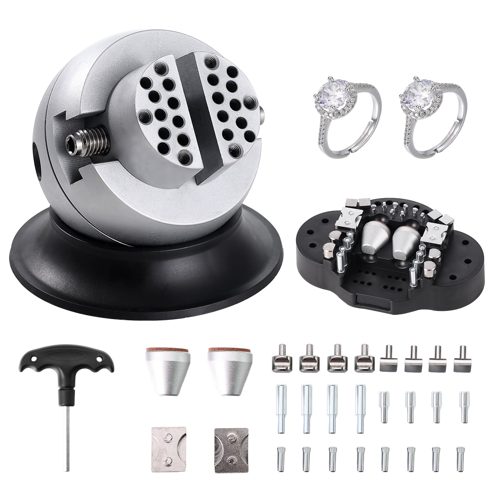 VEVOR Ball Vise, 3" Engraving Setting Tool, 360° Rotation Engraving Block Vise, 30 PCS Attachment Jewelry Engraving Block Tools Standard Block for Gemstone Inlay and Small-Scale Engraving