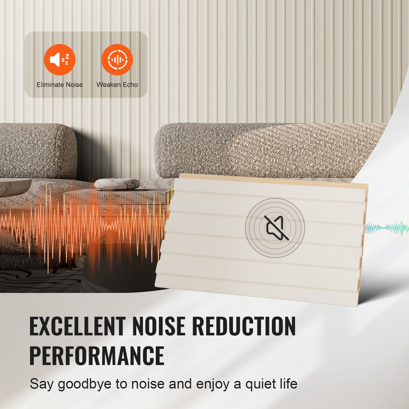 VEVOR Wood Slat Acoustic Panels, 8 PCS 96 x 6 inch, WPC Accent Wooden Wall Panels for Modern Interior Wall, Faux Wood Wall Board Panels for Stylish Decor and Noise Reduction, Matte White