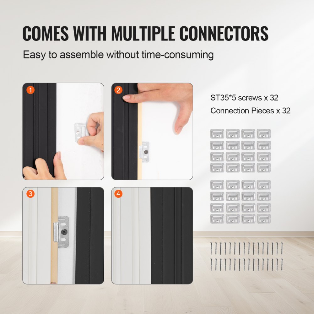 VEVOR Wood Slat Acoustic Panels, 8 PCS 96 x 6 inch, WPC Accent Wooden Wall Panels for Modern Interior Wall, Faux Wood Wall Board Panels for Stylish Decor and Noise Reduction, Matte Black