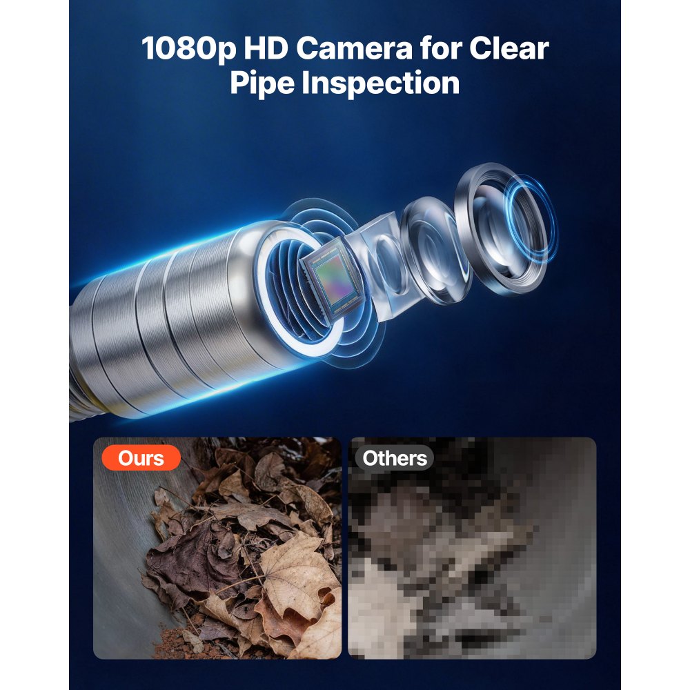 VEVOR endoscoopcamera met wifi, 20m inspectiecamera met 12 LED's, 3-traps verlichting, IP68 pijpcamera met 4500mAh batterij en metermarkering, 1080p HD rioolcamera met 120° lens voor rioolinspectie