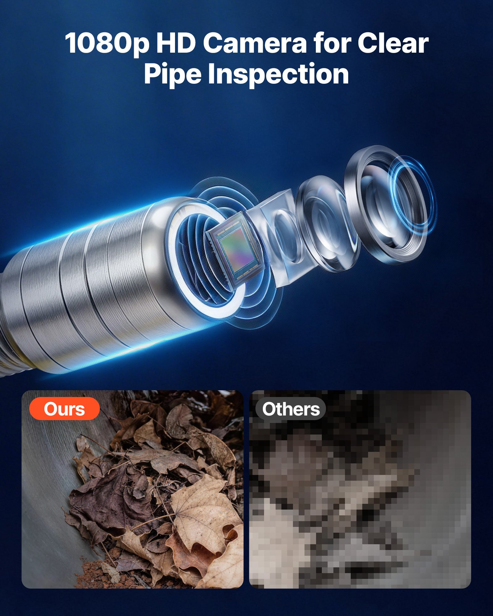 VEVOR endoscoopcamera met wifi, 20m inspectiecamera met 12 LED's, 3-traps verlichting, IP68 pijpcamera met 4500mAh batterij en metermarkering, 1080p HD rioolcamera met 120° lens voor rioolinspectie