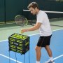 VEVOR Tennisballenmand met wielen, tennisballenverzamelaar met frame van koolstofstaal en plastic mand, verzamelmand voor 80 tennisballen, draagbare tennisballenkar voor trainingsclubs, zwart
