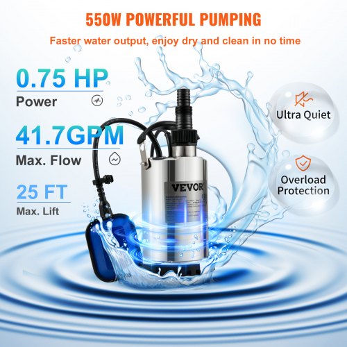 Bomba De Água Suja 550W Bomba Submersível 230V Bomba De Jardim Fluxo 9500L/H Bomba Submersível Bomba De Água Suja 550W Bomba Submersível 230V Bomba De Jardim Fluxo 9500L/H Bomba Submersível