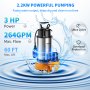 VEVOR Submersible Water Pump, 2200W 60000L/H, with 10 m Cord and Automatic Tethered Float Switch, Portable Stainless Steel for Dirty or Clean, Drain Floods, Empty Garden Ponds, Swimming Pools, Hot Tub