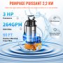 VEVOR Submersible Water Pump, 2200W 60000L/H, with 10 m Cord and Automatic Tethered Float Switch, Portable Stainless Steel for Dirty or Clean, Drain Floods, Empty Garden Ponds, Swimming Pools, Hot Tub