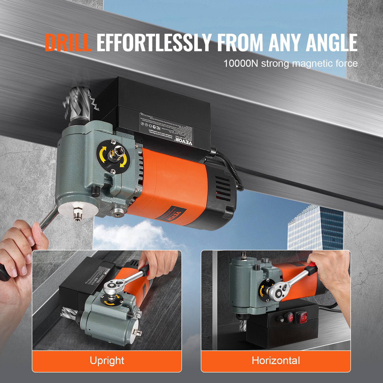 VEVOR Magnetische Boor, Kernboormachine 1300W, Platte Draagbare Magnetische Boor met Koeling en Overbelastingsbeveiliging, Magnetische Pers voor Apparatuurinstallatie, Industrie, Metaalbewerking, Oranje