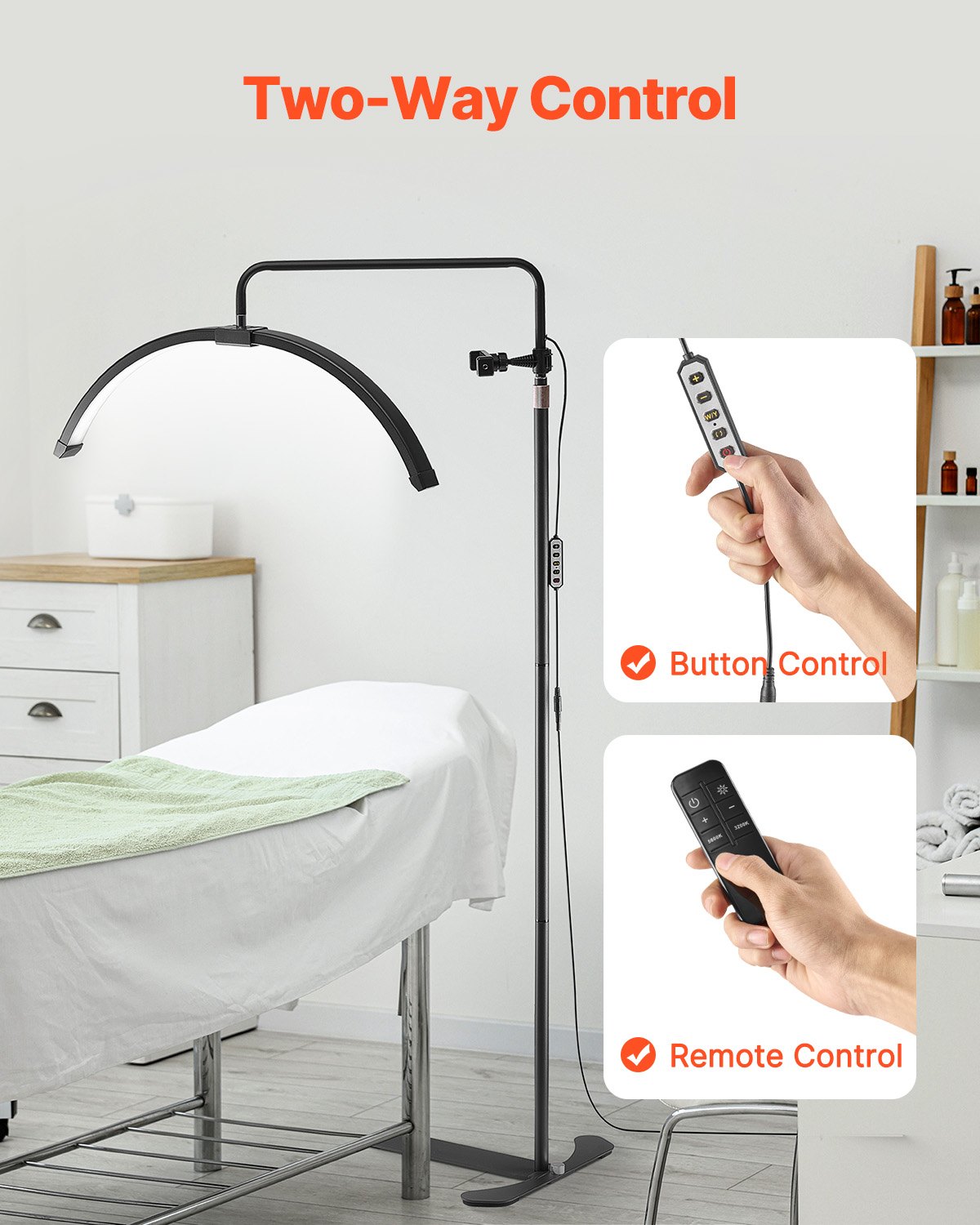 VEVOR Half Moon Light Verstelbare Dimbare LED Vloerlamp (Max. 181 cm Hoogte), Wimperlamp voor Wimperextensions, Wimperlamp met Telefoonhouder & Afstandsbediening, voor Huidverzorging Wenkbrauwen