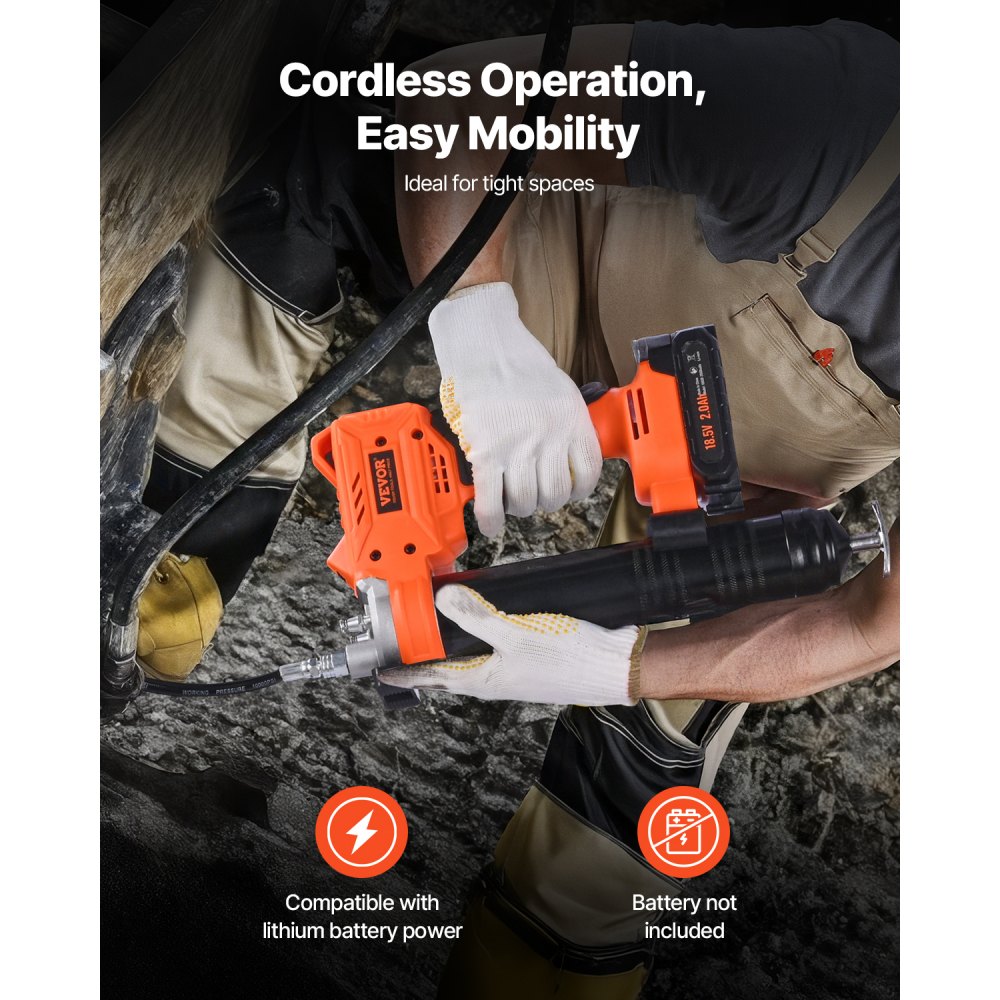 VEVOR snoerloos vetpistool, max. 55 MPa, vetpistool met led-lampje en slang, 20V snoerloos, compatibel met 18V Makita-accu's, voor het smeren van voertuigen of machines (alleen gereedschap, geen accu)