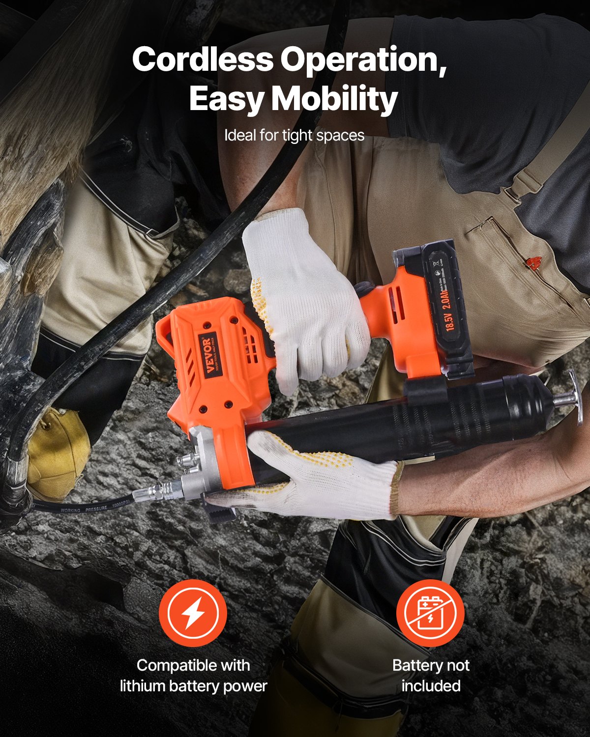 VEVOR snoerloos vetpistool, max. 55 MPa, vetpistool met led-lampje en slang, 20V snoerloos, compatibel met 18V Makita-accu's, voor het smeren van voertuigen of machines (alleen gereedschap, geen accu)